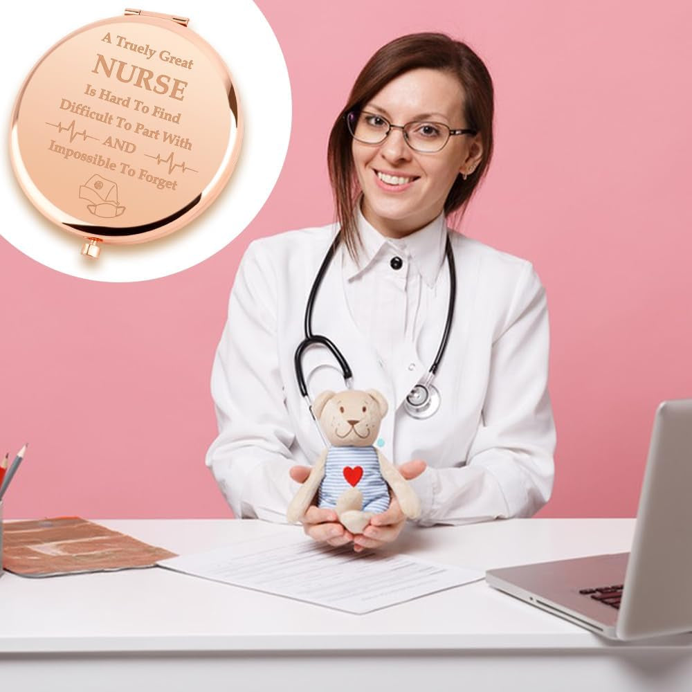 Christmas Nurse Compact Mirror - Stocking Stuffers & Graduation Gifts for Women & Students - Appreciation Gifts for Nurses Week & Day