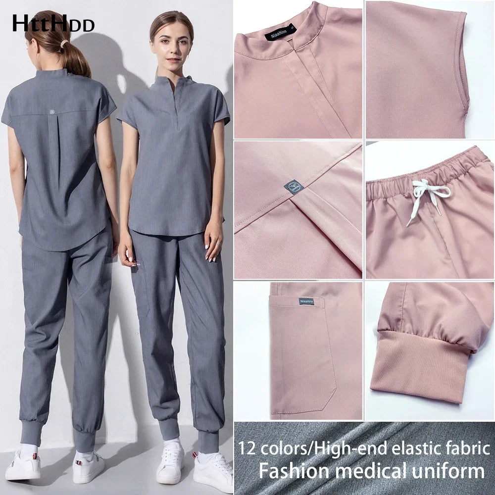 Fashion Women Workwear Scrub Tops+Pant Medical Uniform Surgery Scrubs Shirt Short Sleeve Pet Shop Doctor Nurse Nursing Uniform