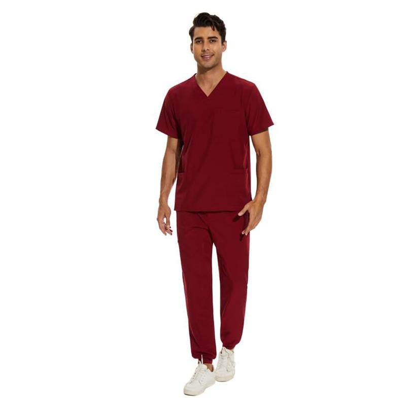 Cozyfit Men Scrubs Set — Stretch V-Neck Scrub Top & Jogger Pant with 8 Pockets, Yoga Waistband, Anti-Wrinkle Scrubs for Men Menswear Overalls