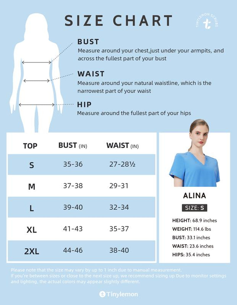 TINYLEMON Women Scrub Top - 3 Pocket V-Neck Top Scrubs Slim Fit with Badge Loop, Soft Four-Way Stretch Anti-Wrinkle Scrubs for Women Workwear