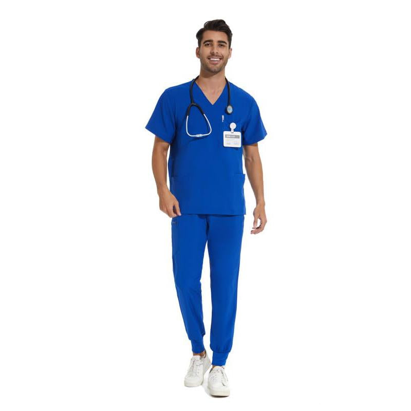 Cozyfit Men Scrubs Set — Stretch V-Neck Scrub Top & Jogger Pant with 8 Pockets, Yoga Waistband, Anti-Wrinkle Scrubs for Men Menswear Overalls
