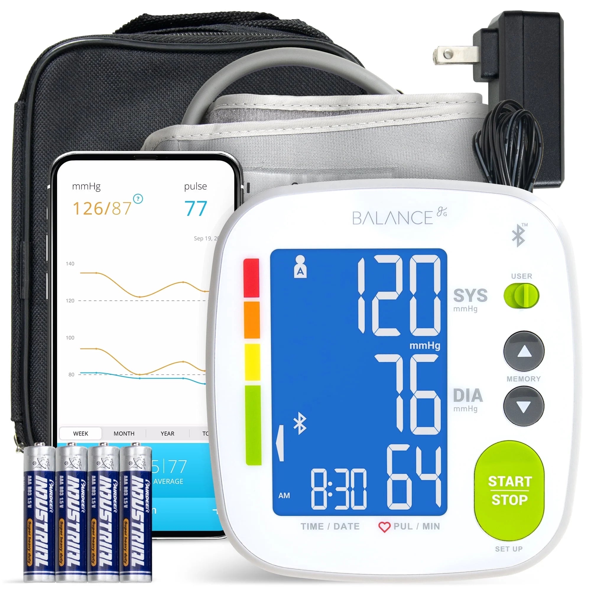 Bluetooth Blood Pressure Monitor, Upper Arm Cuff, Digital BP Machine, App Compatible, 120-Reading Memory (60 per User), Carrying Case Included