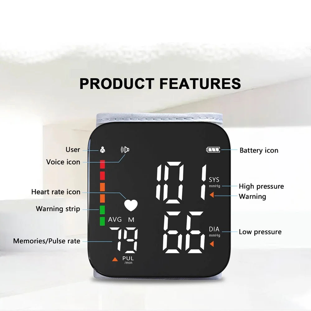 Automatic Wrist Blood Pressure Monitor, Adjustable Wrist Cuff, Portable BP Cuff Accurate Digital Heart Rate Monitor, Large LCD Talking BP Monitor for Home Travel