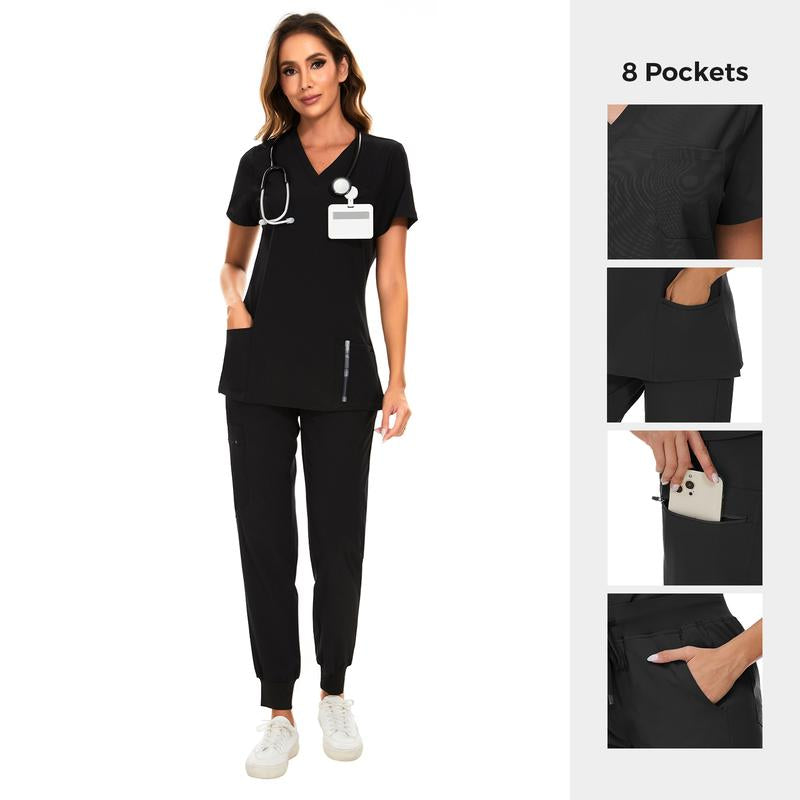 Cozyfit Scrubs for Women Luna Vital Set - Stretch V-Neck Scrub Top & Jogger Pant with 8 Pockets Clothes Workwear Womenswear Comfort