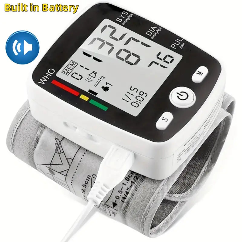 Portable Rechargeable Digital Blood Pressure Monitor with LCD Display, 2 X 99 Readings Memory for Home & Health Monitoring (Built-In Lithium Battery)