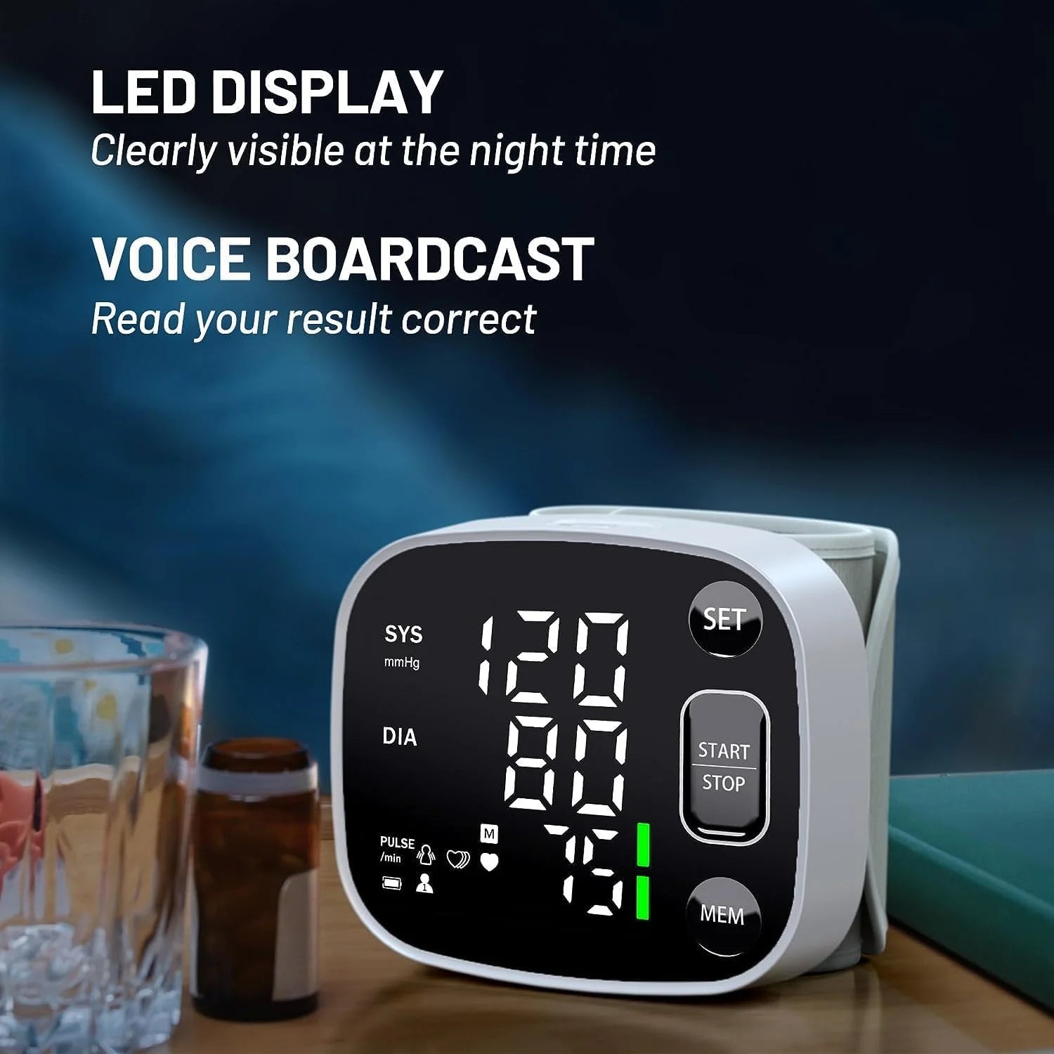 Blood Pressure Monitors for Home Use Rechargeable Blood Pressure Cuff Wrist Digital BP Machine with LED Backlit Display, Voice Broadcast, 240 Memory Storage for 2 Users with Carrying Case