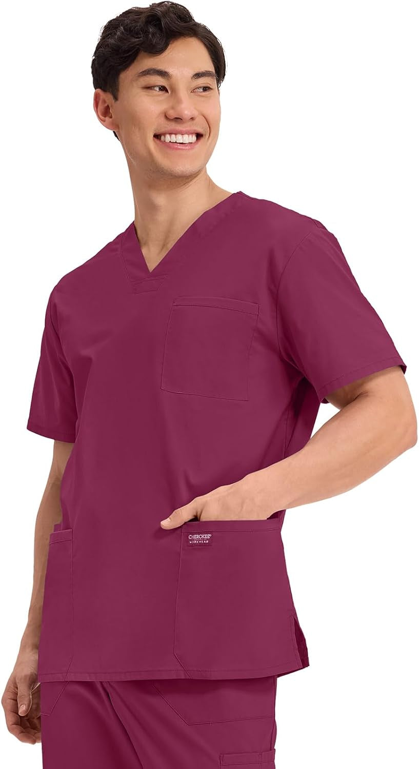 Men'S V-Neck Top Traditional Fit with 4 Pockets, Ultra Soft, Durable, Fade Resistant, 2-Way Stretch Fabric - WW695