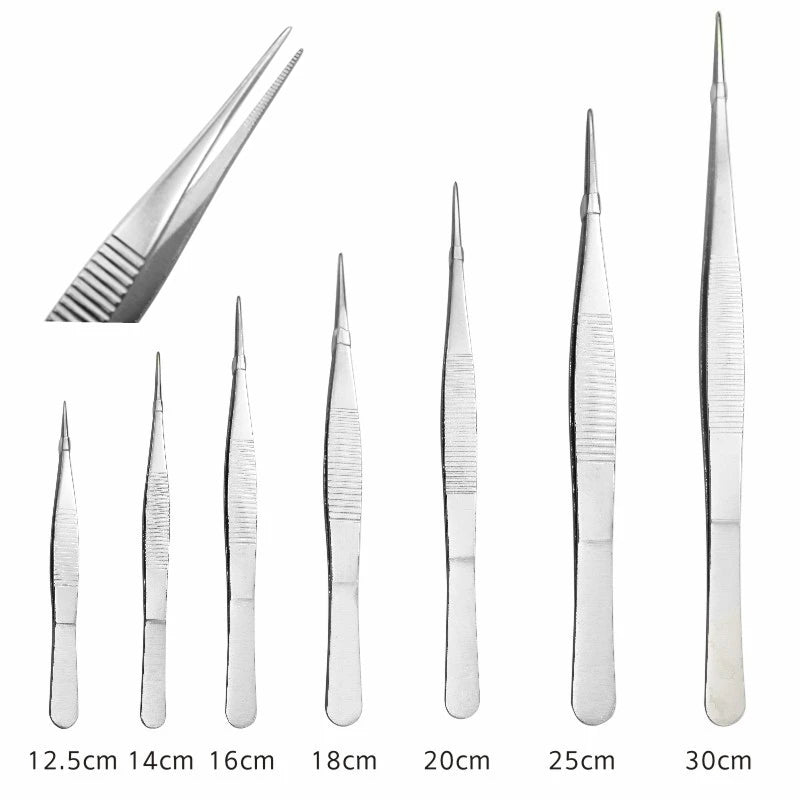 Stainless Steel 430 Anti-Iodine Medical Tweezers Long Straight Forceps 12.5Cm-30Cm Straight Head Elbow Thicken Medical Tools