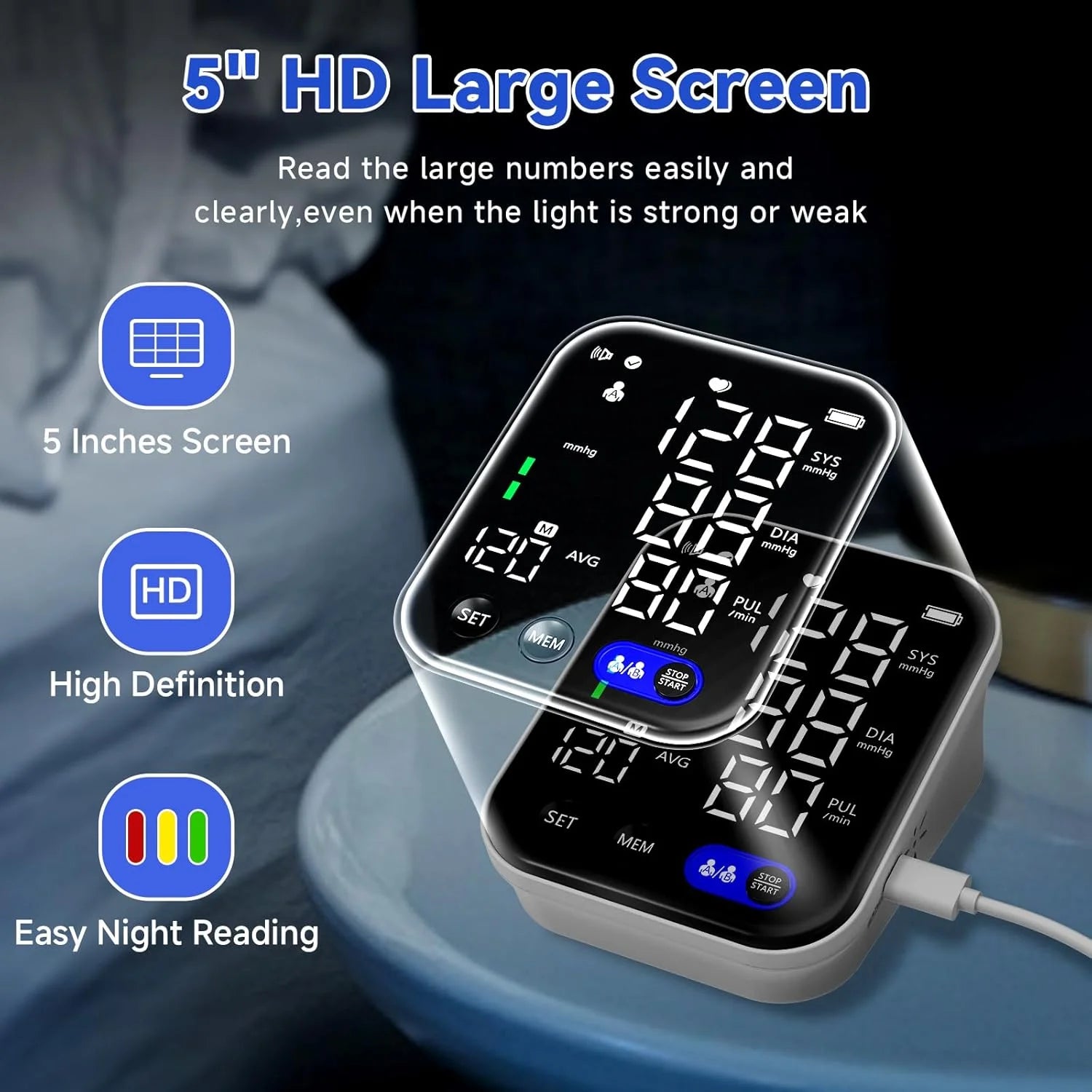 Blood Pressure Monitor , Upper Arm Blood Pressure Monitor BP Machine, Accurate Automatic High Blood Pressure Machine with USB Cable and Pulse Rate Monitor