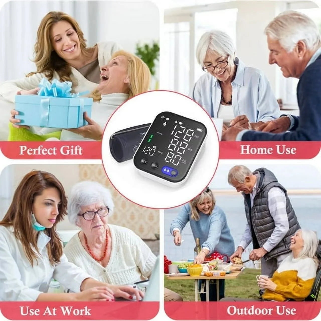 Blood Pressure Monitor Upper Arm Blood Pressure Monitors for Home Use BP Machine with 2X120 Reading Memory Adjustable Arm Cuff 8.7"-15.7" Large Display with LED Background Light Storage Bag