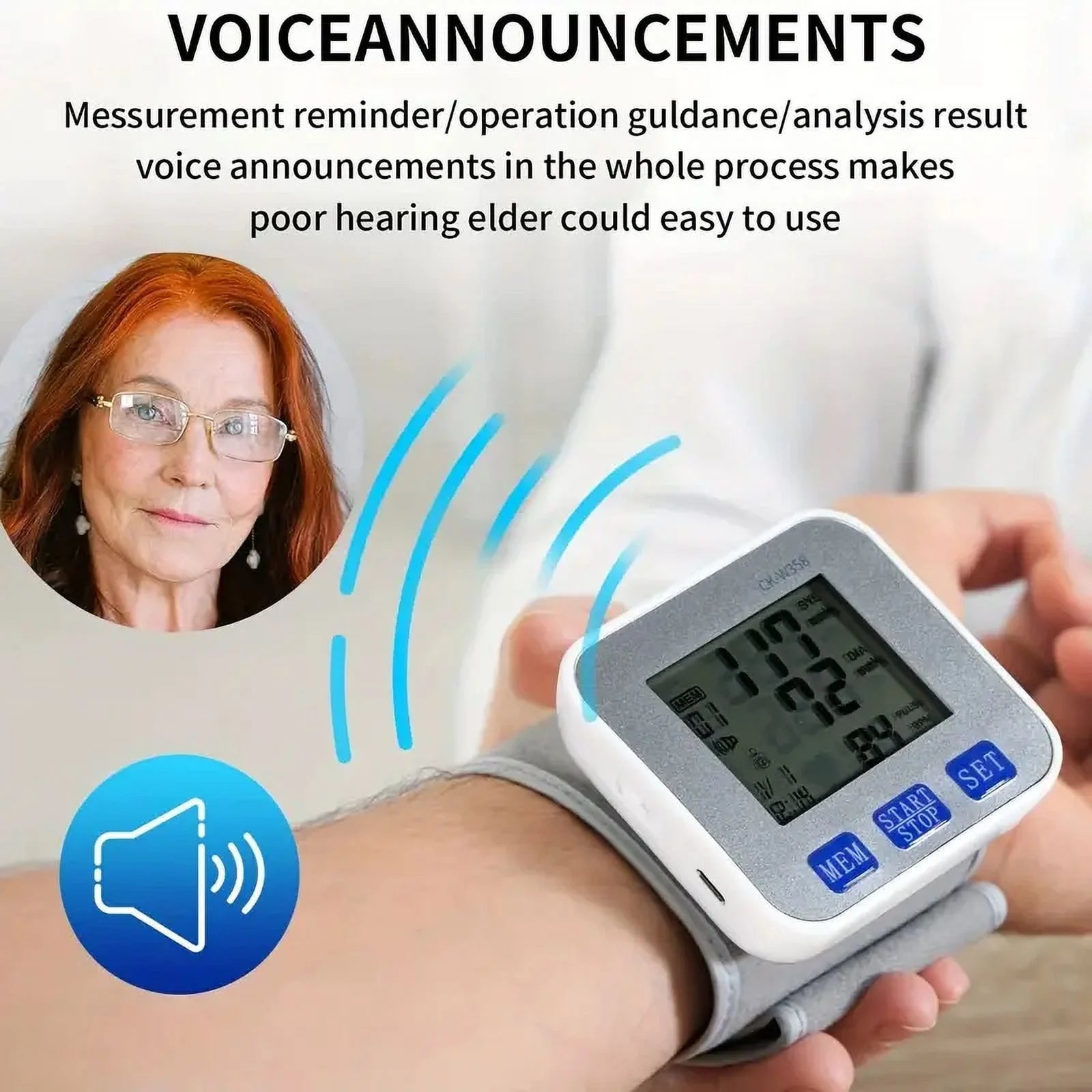 Blood Pressure Monitor, Rechargable Blood Pressure Machine with Voice Broadcast for Doul User