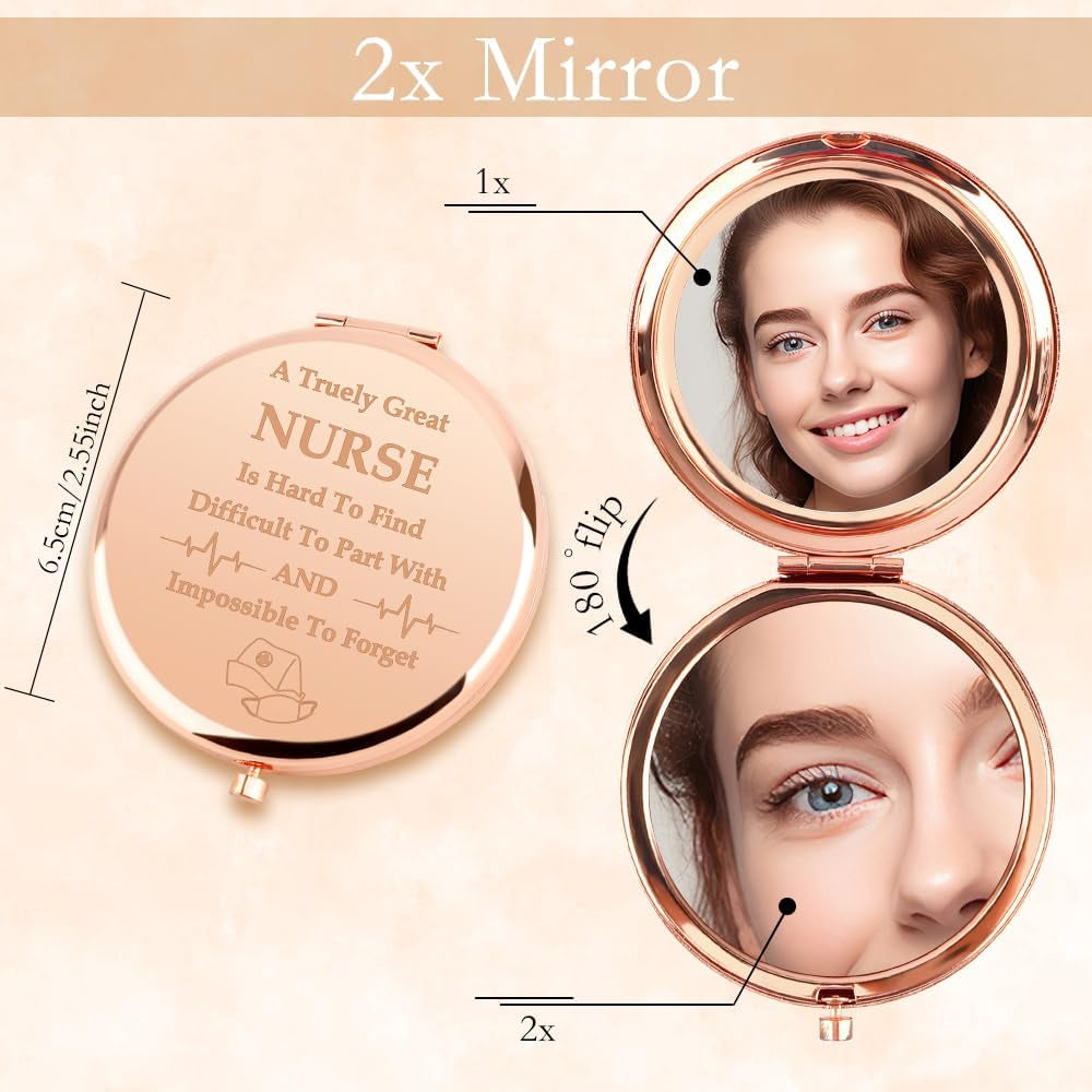 Christmas Nurse Compact Mirror - Stocking Stuffers & Graduation Gifts for Women & Students - Appreciation Gifts for Nurses Week & Day