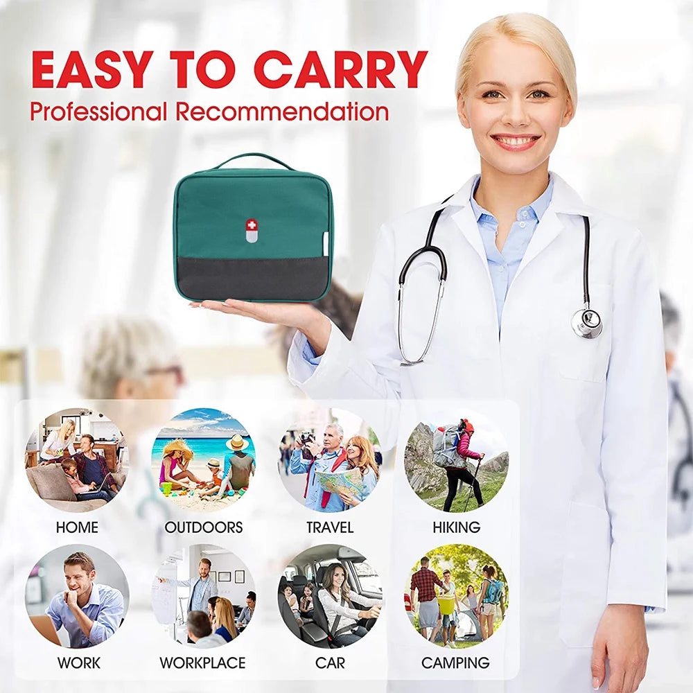 Zippered First Aid Bag Medication Organizer Emergency Empty Pouch Carrier with Oxford Cloth Travel Medicine Pill Case with Handle Medical Embroidered Bags锛圖Oes Not Contain Medical Supplies锛?Active