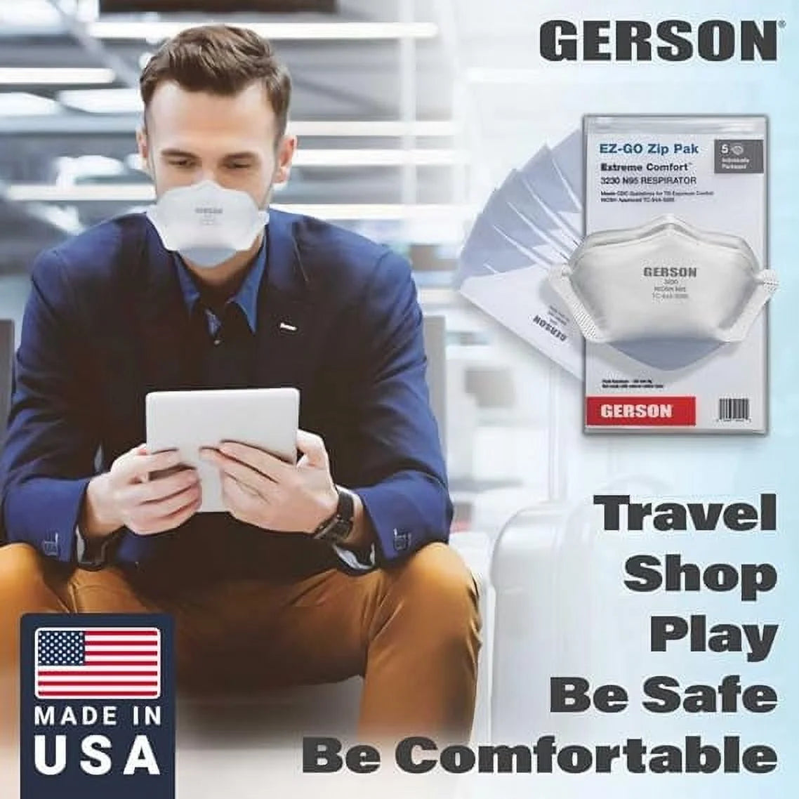 3230 EZGO N95 Respirator Niosh-Approved Made in U.S.A. 5 Masks/Travel Pack
