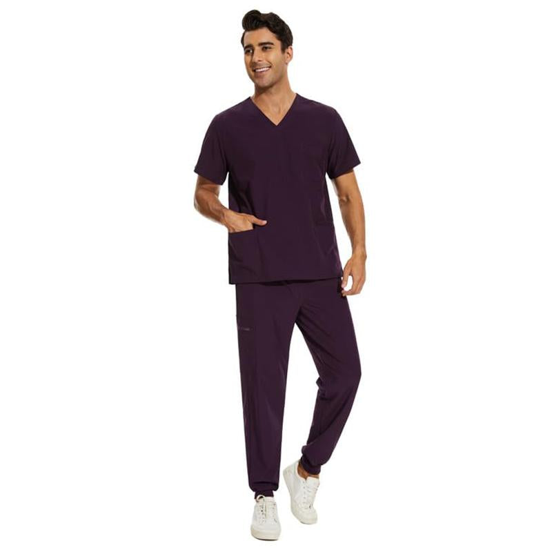 Cozyfit Men Scrubs Set — Stretch V-Neck Scrub Top & Jogger Pant with 8 Pockets, Yoga Waistband, Anti-Wrinkle Scrubs for Men Menswear Overalls