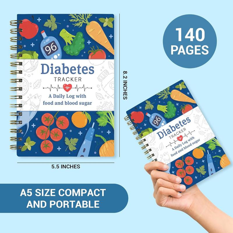 Diabetes Daily Log Book, Diabetes Food List Meal Planner, Diabetic Record Monitor for Types 1 & 2, Food & Blood Sugar, Glycemic Index (GI), Track Glucose, Carbs Calories, Insulin | A5 Spiral Bound Organizer Journal