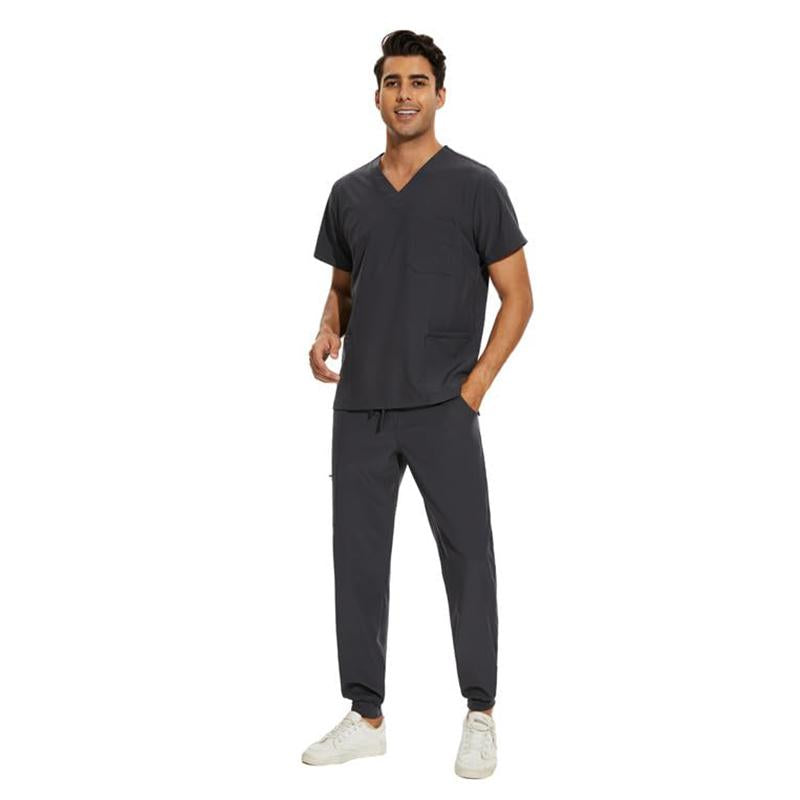 Cozyfit Men Scrubs Set — Stretch V-Neck Scrub Top & Jogger Pant with 8 Pockets, Yoga Waistband, Anti-Wrinkle Scrubs for Men Menswear Overalls