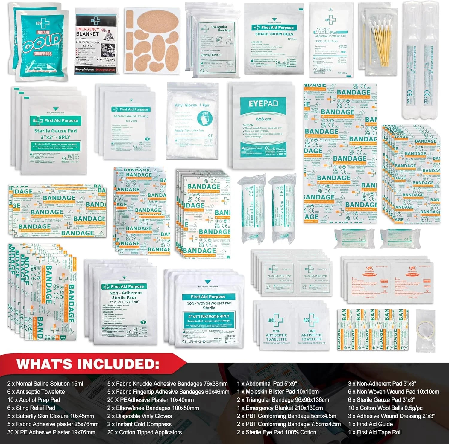 160 Piece First Aid Kit Refill - Extra Replacement Medical Supplies