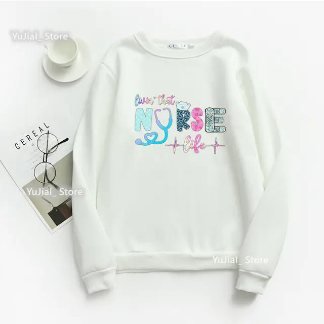 Nurse Heart Print Hoodie for Women - Fashionable Autumn/Winter
