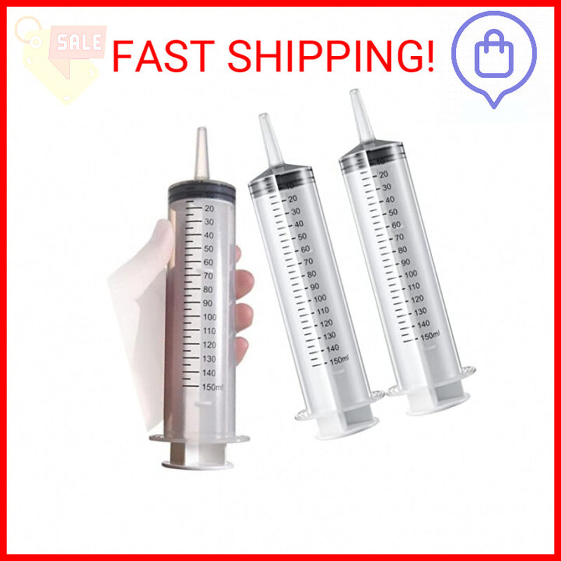 2 Pack 150Ml/Cc Large Syringe , Individually Sealed Plastic Liquid Syringes With