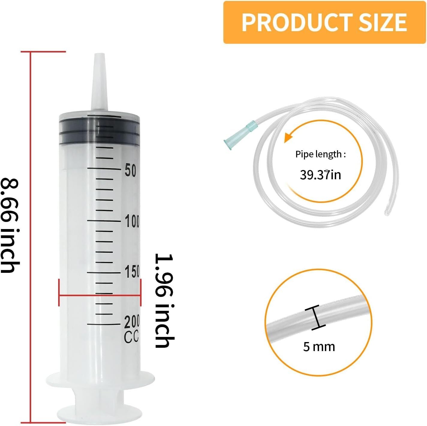 200Ml Large Syringe ,Plastic Syringe with 40 Inches Plastic Tubing For