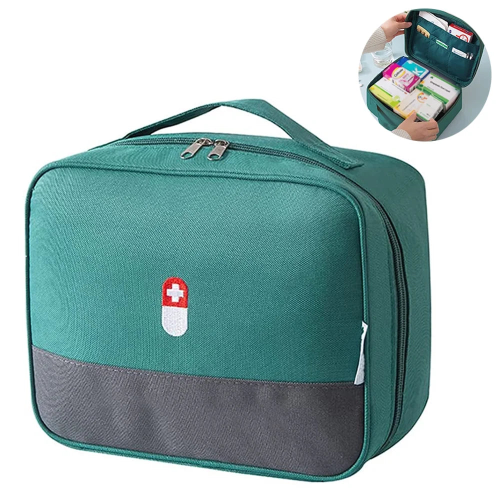 Zippered First Aid Bag Medication Organizer Emergency Empty Pouch Carrier with Oxford Cloth Travel Medicine Pill Case with Handle Medical Embroidered Bags锛圖Oes Not Contain Medical Supplies锛?Active
