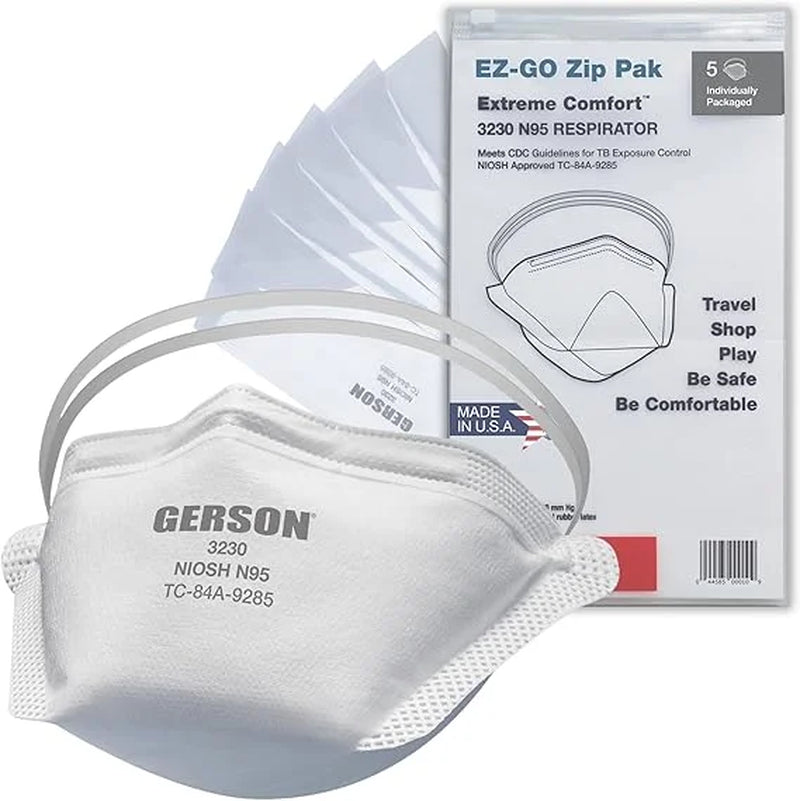 3230 EZGO N95 Respirator Niosh-Approved Made in U.S.A. 5 Masks/Travel Pack