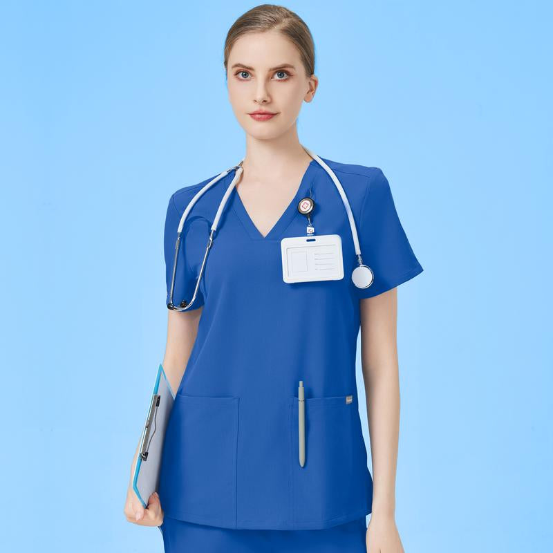 TINYLEMON Women Scrub Top - 3 Pocket V-Neck Top Scrubs Slim Fit with Badge Loop, Soft Four-Way Stretch Anti-Wrinkle Scrubs for Women Workwear