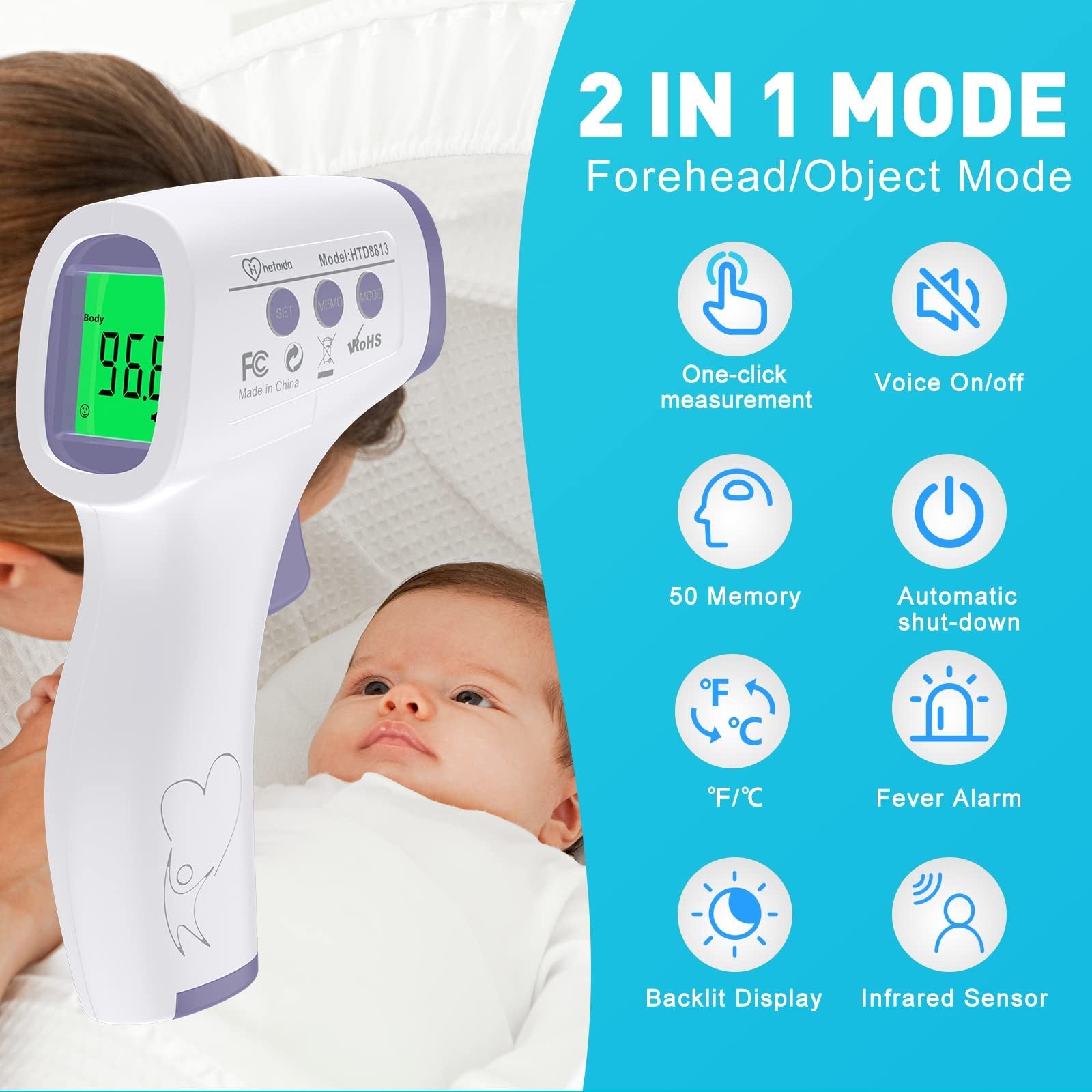 Digital Thermometer for Adults and Kids, No Touch Forehead Thermometer for Ba...