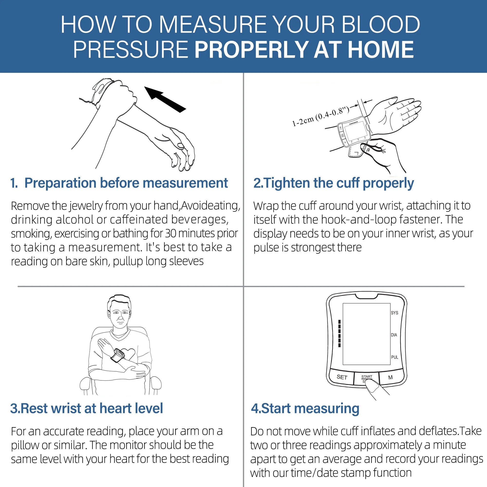 Blood Pressure Monitor, Wrist BP Cuff Machine Voice Broadcast, Home BP Gauge