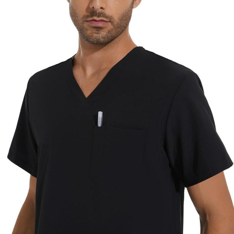 Cozyfit Men Scrubs Set — Stretch V-Neck Scrub Top & Jogger Pant with 8 Pockets, Yoga Waistband, Anti-Wrinkle Scrubs for Men Menswear Overalls