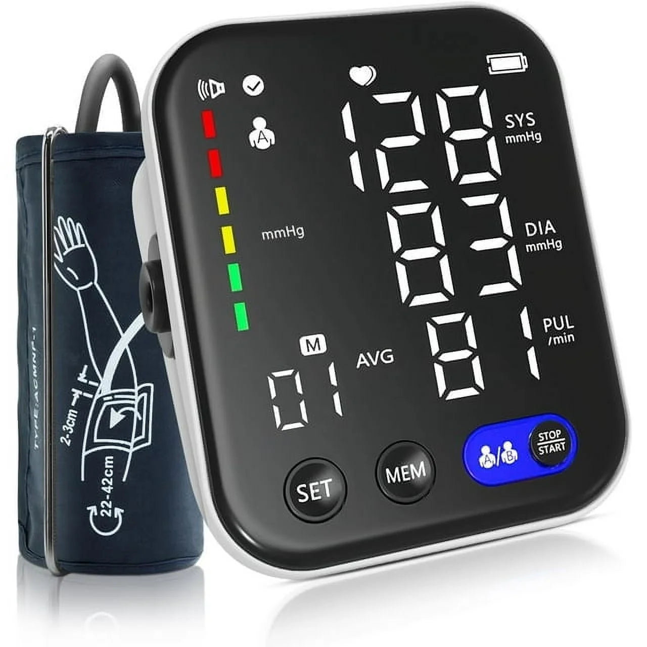 Blood Pressure Monitor Upper Arm Blood Pressure Monitors for Home Use BP Machine with 2X120 Reading Memory Adjustable Arm Cuff 8.7"-15.7" Large Display with LED Background Light Storage Bag