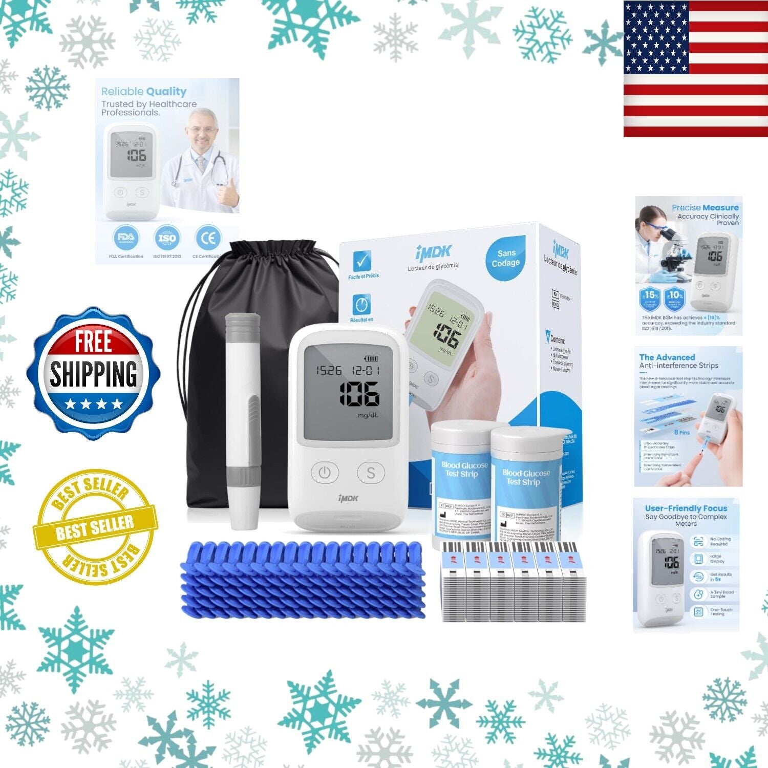 Diabetes Test Kit Blood Sugar Glucose Monitor Meter 206 PC Strips Tester Machine