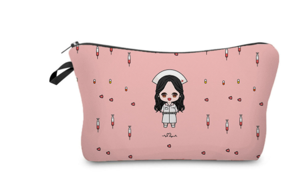 Cartoon Nurse Printed Makeup Bag - Foldable & High Capacity