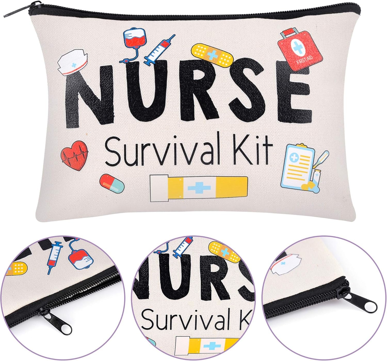 8 Pieces Nurse Survival Kit Makeup Bags Nurse Appreciation Gifts CNA Week Gifts, Funny Cosmetic Bag, Practitioner Gifts, Toiletry Bag for Supplies