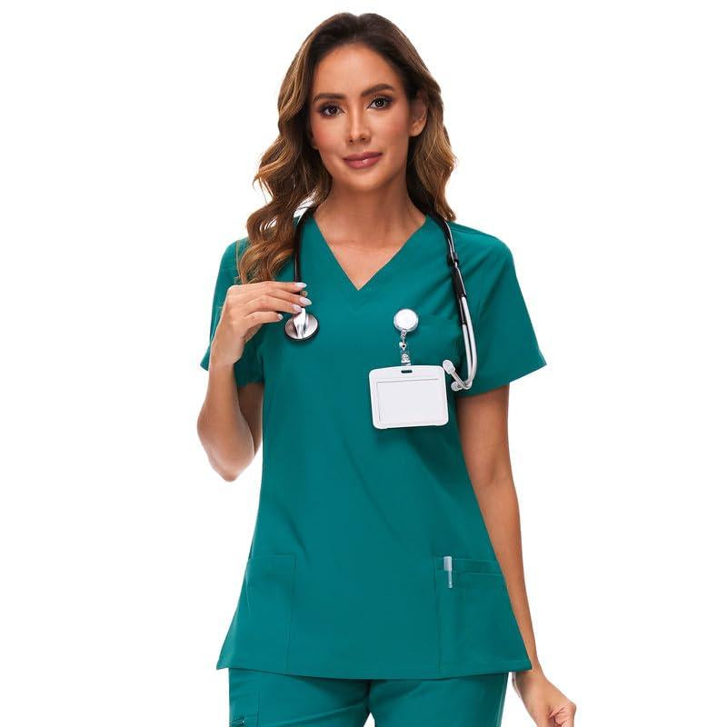 COZYFIT Scrub Tops for Woman - Soft Stretch, V-Neck Top Scrubs with 3 Pockets, Easy Care for Women