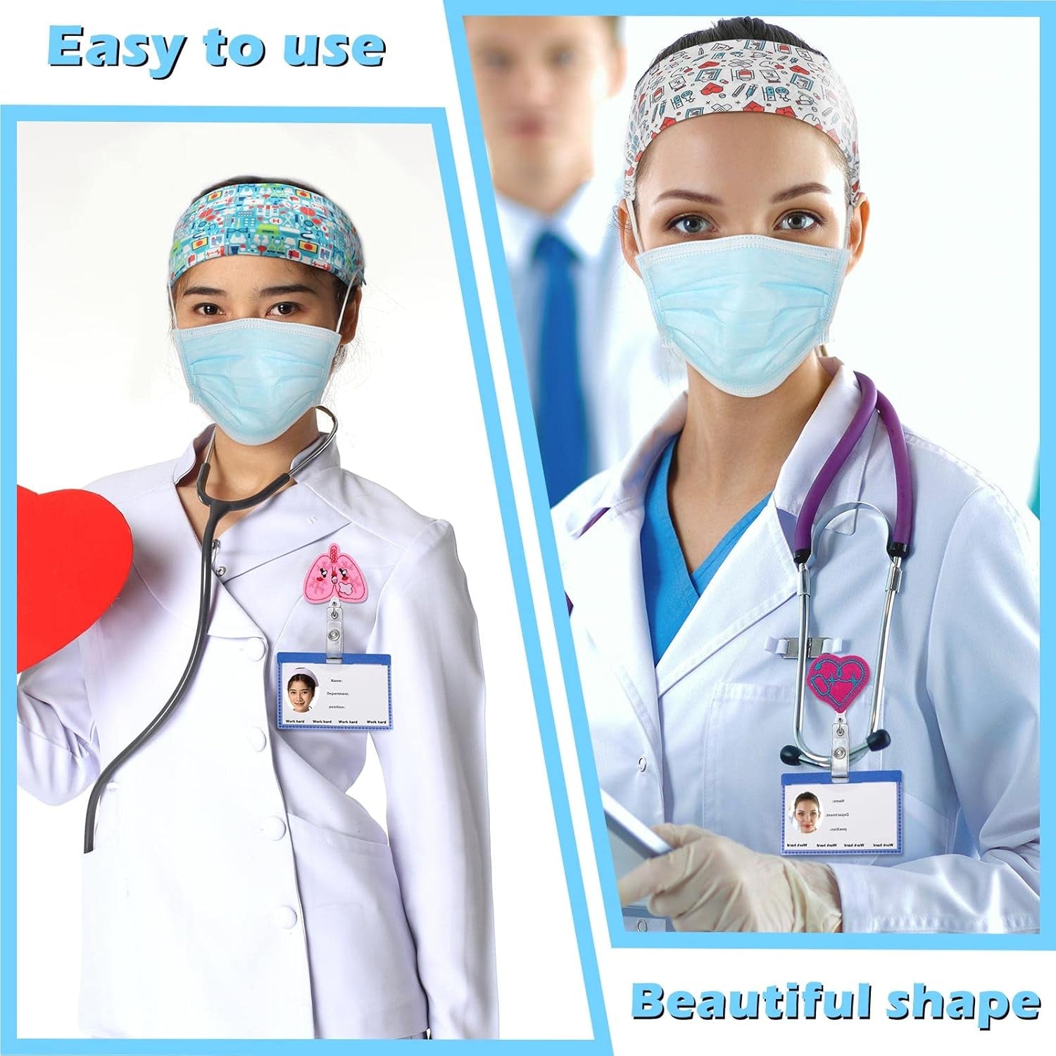 18 Pcs Nurse Gift Survival Kit 2025 Nurse Week Appreciation Gift for Women 6 Cosmetic Makeup Bag 6 Badge Reel Retractable 6 Headband with Button Women Doctor Present for Hospital(Stylish Style)