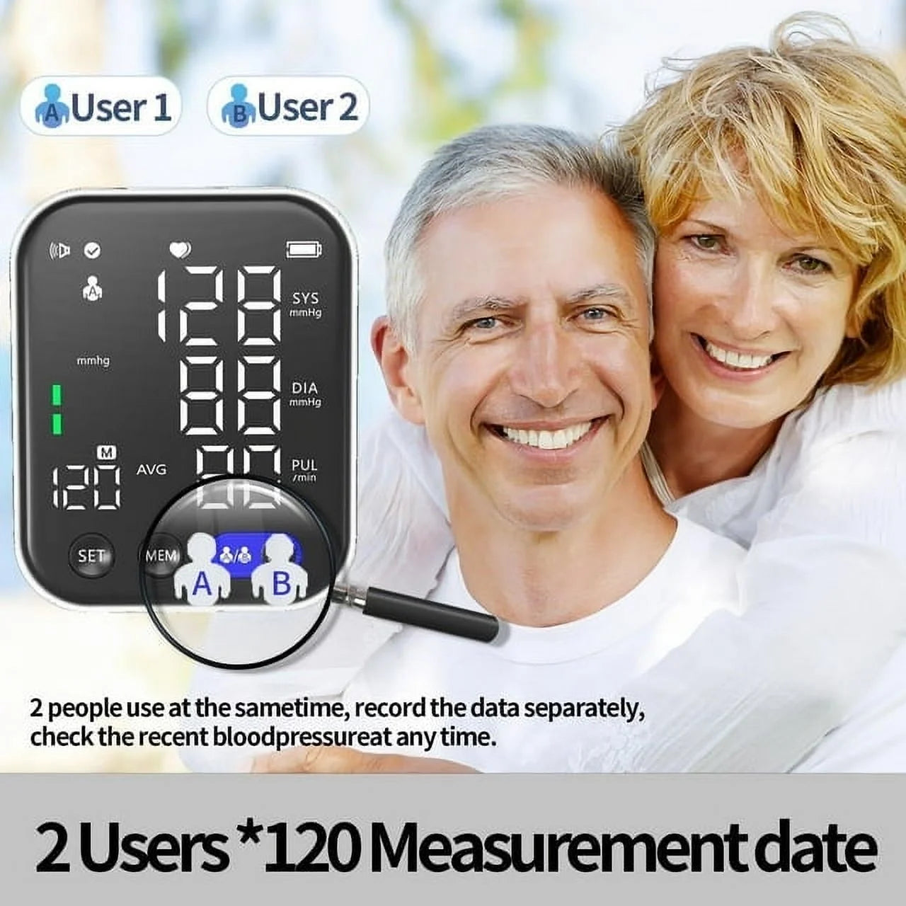 Blood Pressure Monitor Upper Arm Blood Pressure Monitors for Home Use BP Machine with 2X120 Reading Memory Adjustable Arm Cuff 8.7"-15.7" Large Display with LED Background Light Storage Bag