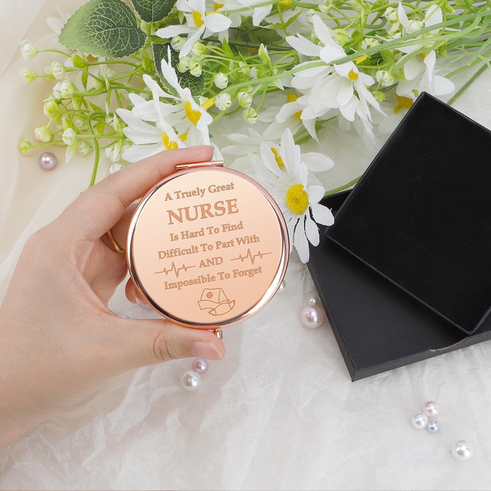 Christmas Nurse Compact Mirror - Stocking Stuffers & Graduation Gifts for Women & Students - Appreciation Gifts for Nurses Week & Day