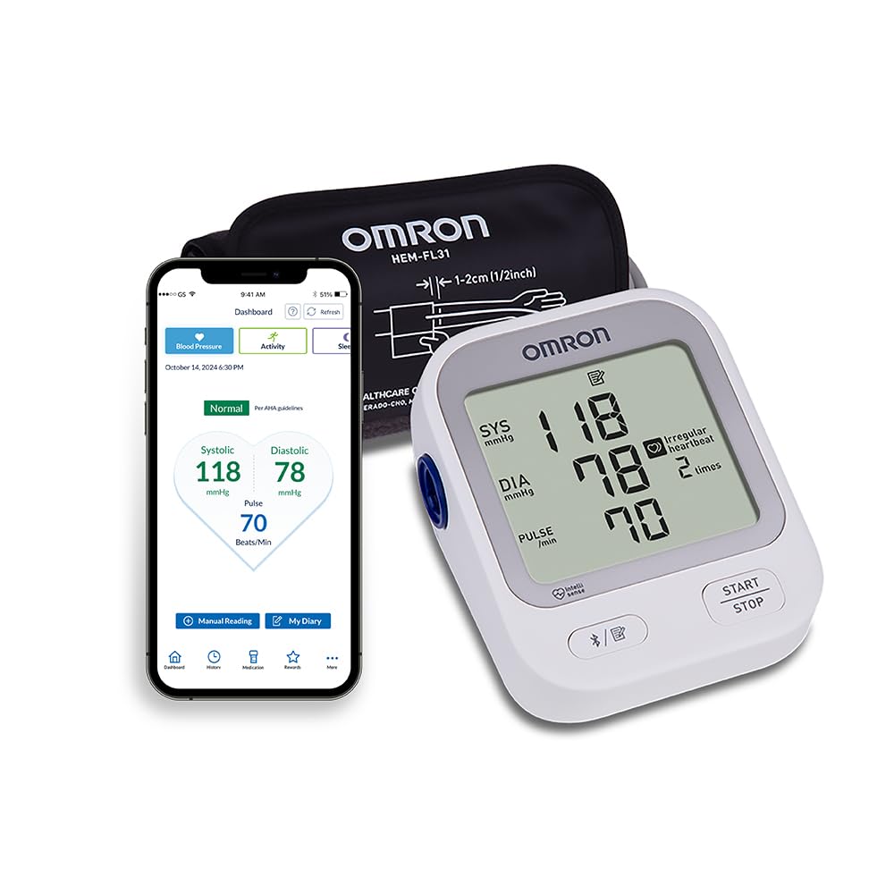 OMRON Silver Upper Arm Blood Pressure Monitor Clinically Validated Medical Grade FDA Cleared FSA/HSA Eligible Large Screen Connects to OMRON app Blood Pressure Machine with Bluetooth Technology