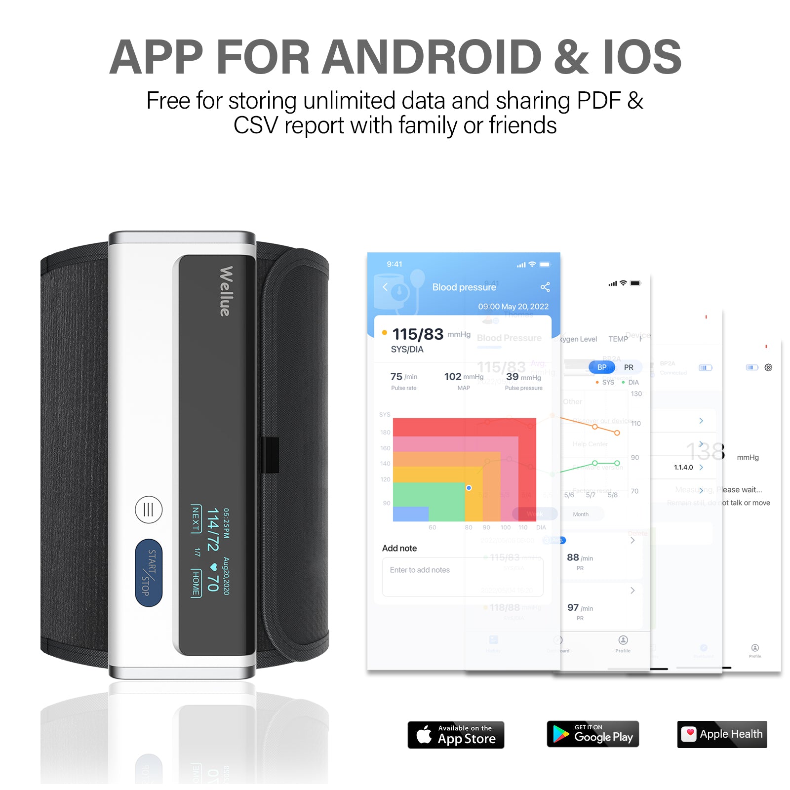 Blood Pressure Monitors,Automatic Upper Arm BP Machine with One Piece Cuff Design,Bluetooth Connection and Free App,Fda Cleared,Bp2A