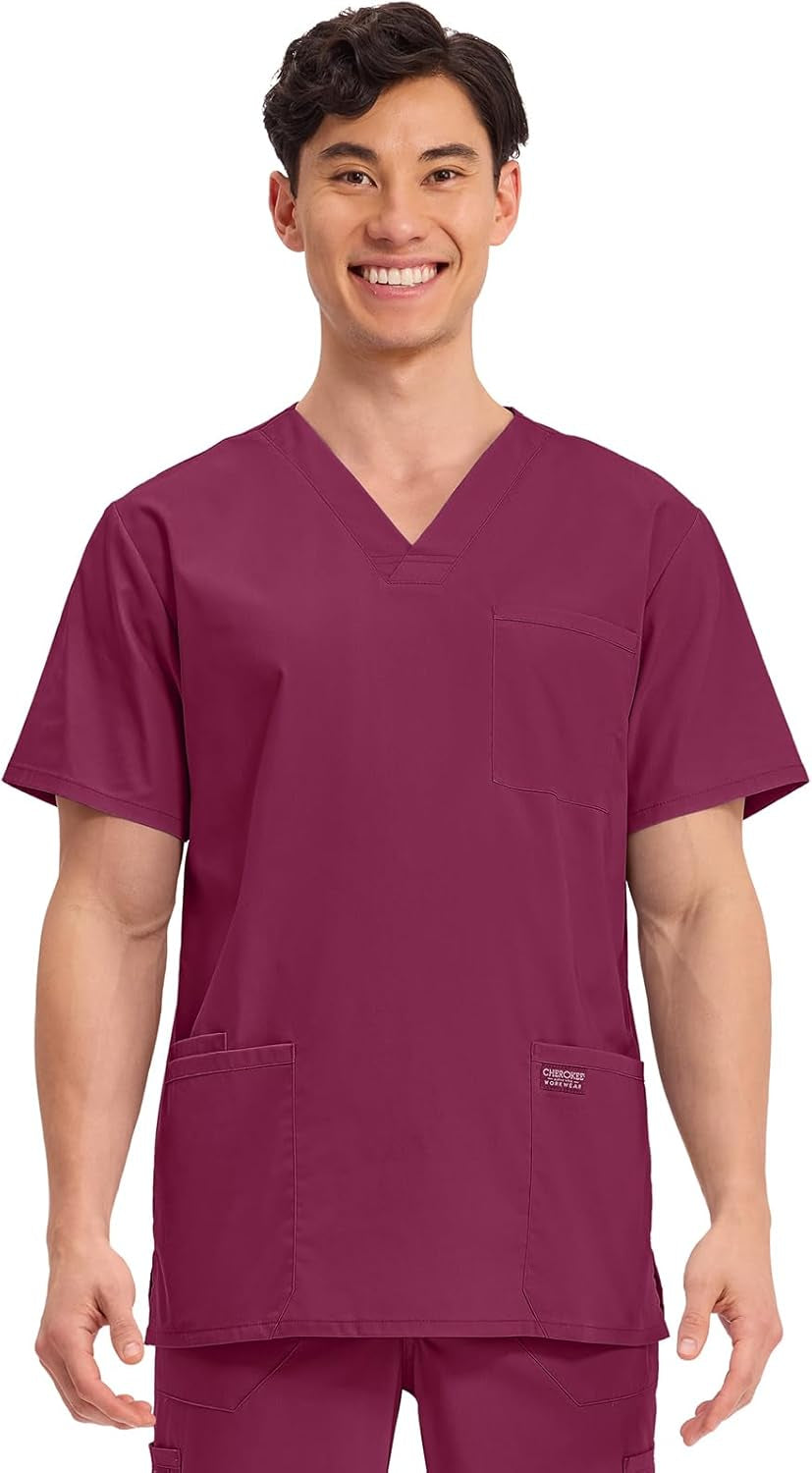 Men'S V-Neck Top Traditional Fit with 4 Pockets, Ultra Soft, Durable, Fade Resistant, 2-Way Stretch Fabric - WW695