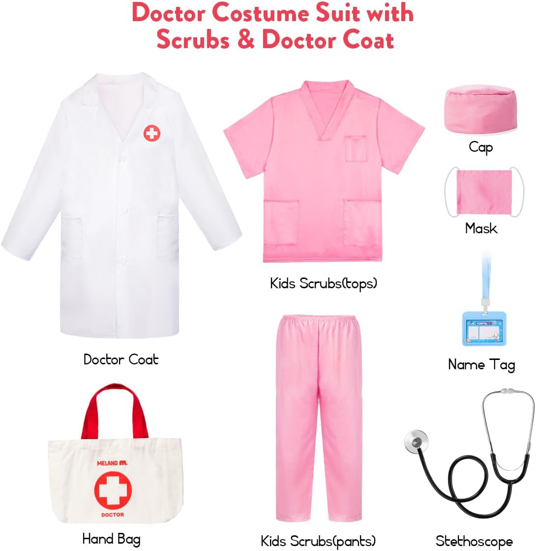Kids Doctor Costume - Scrubs with Lab Coat & Carry Bag for Dress Up