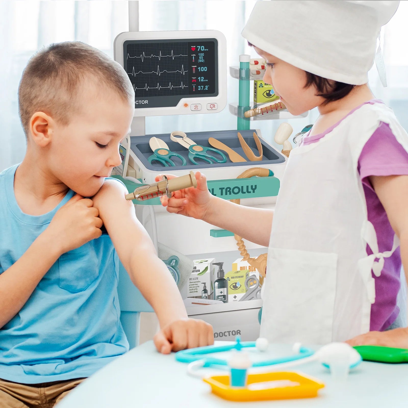 Doctor Play Set,28Pcs Pretend Play Doctor Kit for Kids,Pretend Medical Station Set Toy with Sound and Light Functions for Toddlers 3-5