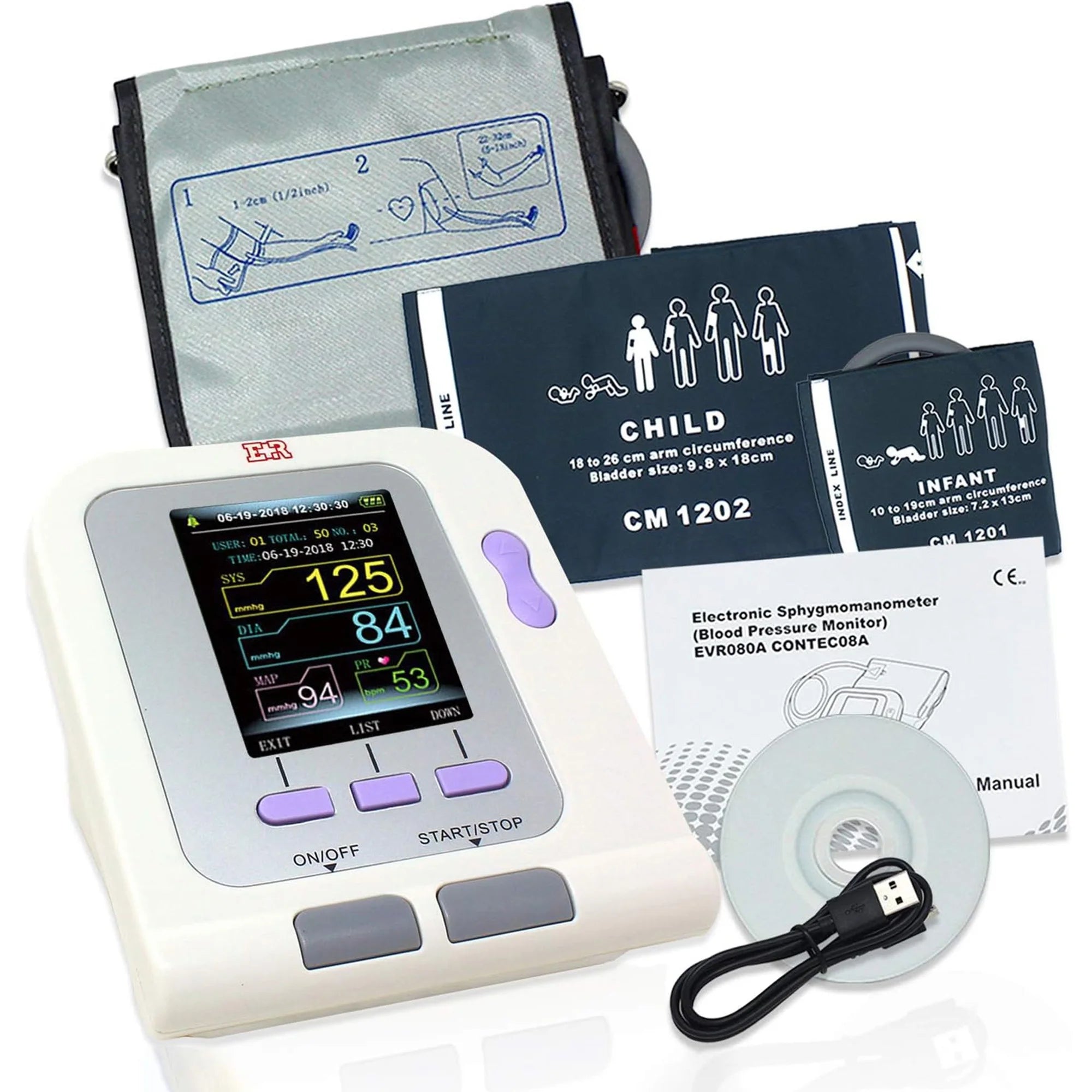 Fully Automatic 3 Mode 3 Cuffs Upper Arm Blood Pressure Monitor Electronic Sphygmomanometer