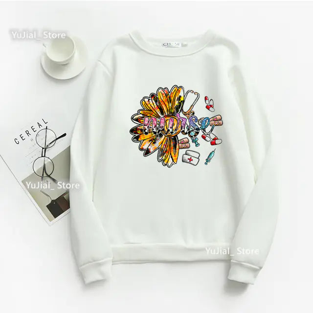 Nurse Heart Print Hoodie for Women - Fashionable Autumn/Winter