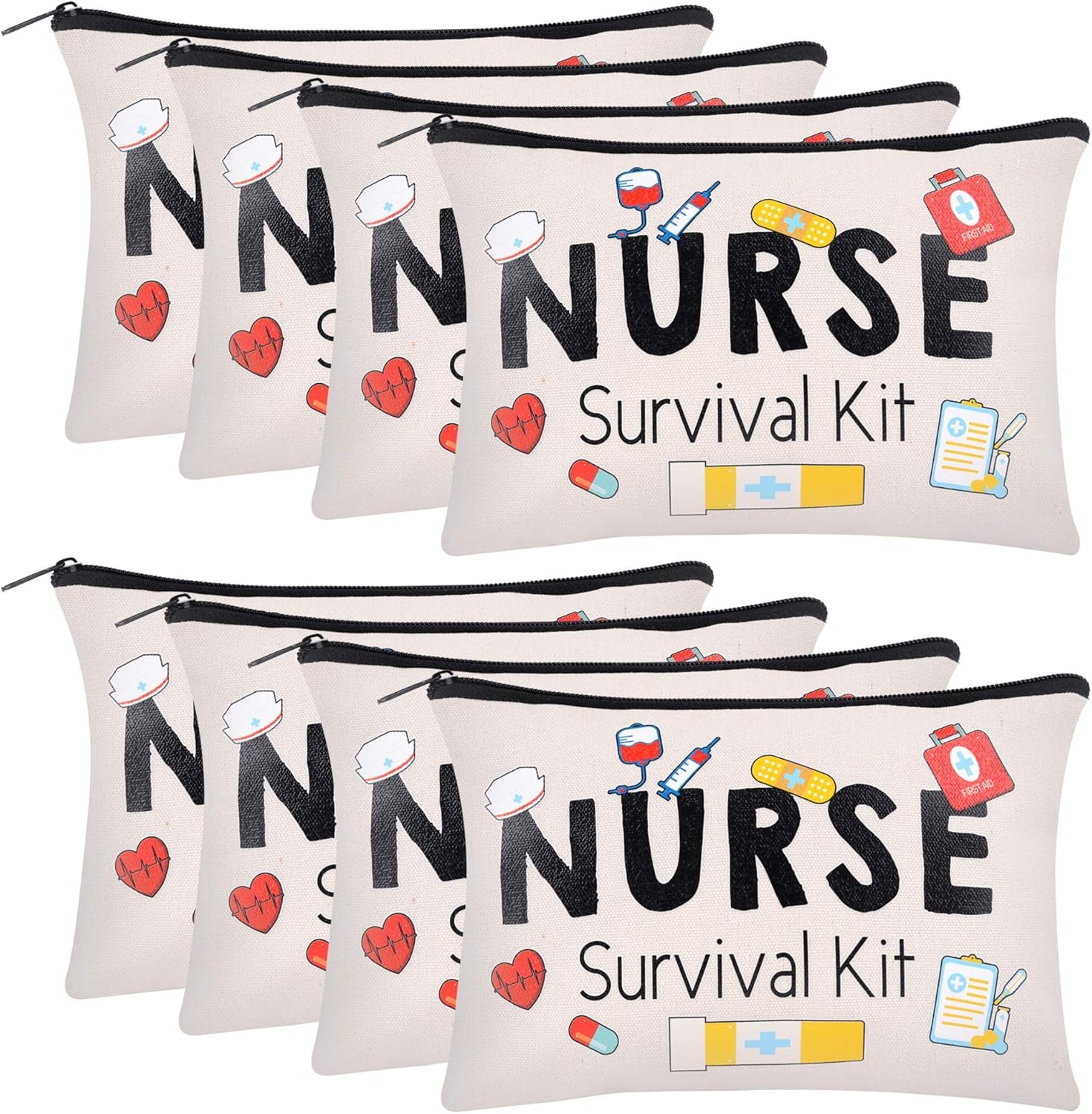 8 Pieces Nurse Survival Kit Makeup Bags Nurse Appreciation Gifts CNA Week Gifts, Funny Cosmetic Bag, Practitioner Gifts, Toiletry Bag for Supplies