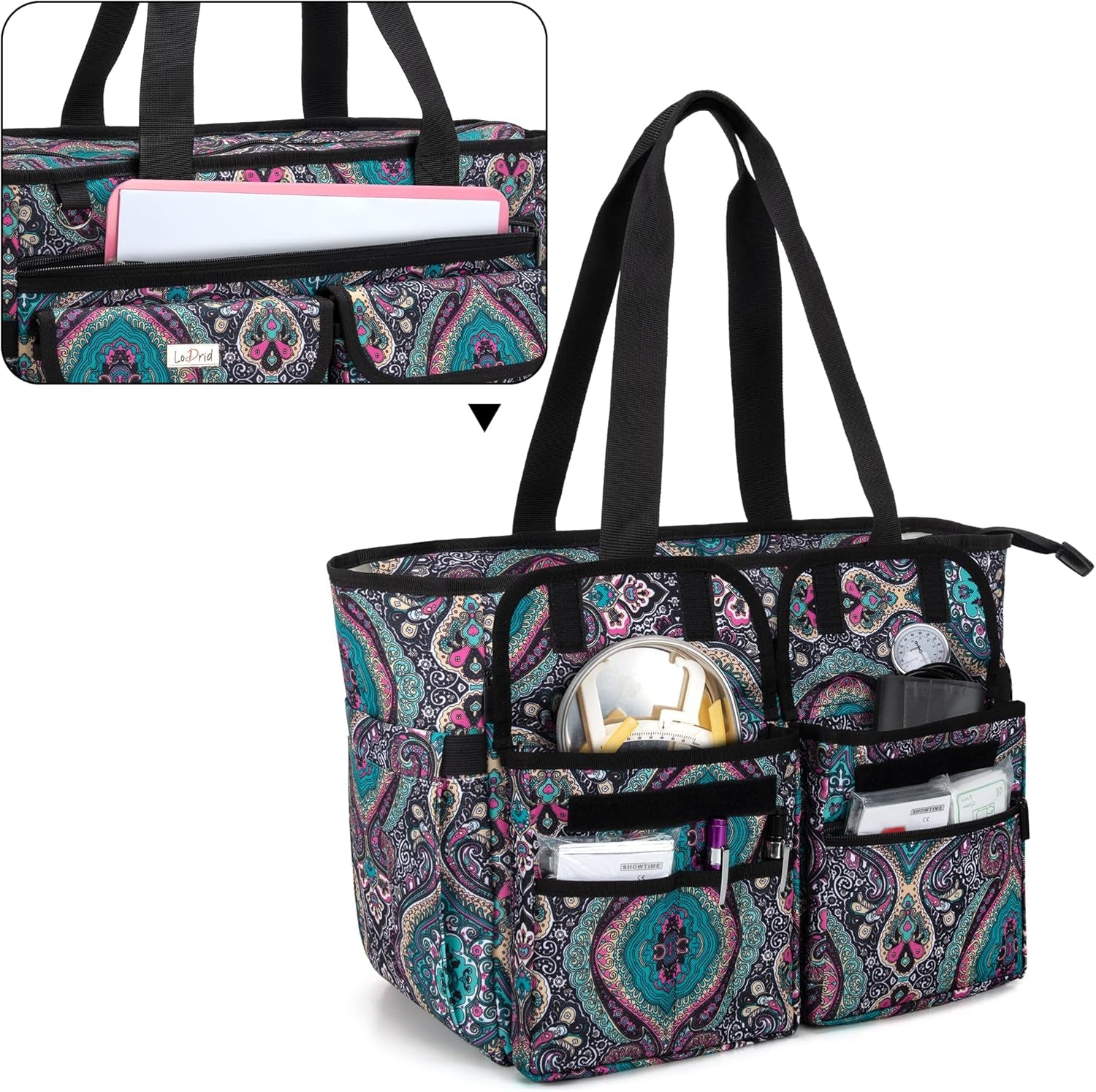 Nurse Tote Bag with Bottom Padded Pad, Nurse Bags and Totes for Work with Large Compartment, Bag Only