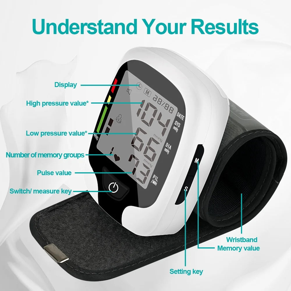 Blood Pressure Monitors -  Automatic Blood Pressure Machine Wrist BP Monitor Cuff with Heart Rate, Memory and Carrying Case