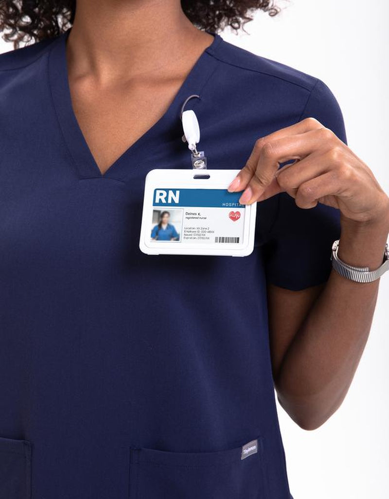 TINYLEMON Women Scrub Top - 3 Pocket V-Neck Top Scrubs Slim Fit with Badge Loop, Soft Four-Way Stretch Anti-Wrinkle Scrubs for Women Workwear